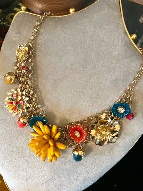 Retro Y2K “Secret Garden” 3D Pop Flowers and Charms Bib Necklace
